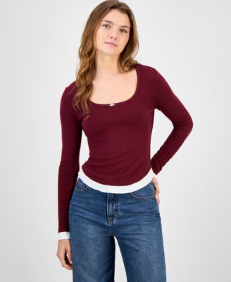 Self Esteem - Juniors' Ribbed Layered-Look Top