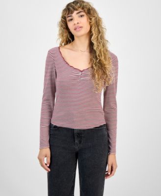 Juniors' Lace-Trim Gathered-Bust Top