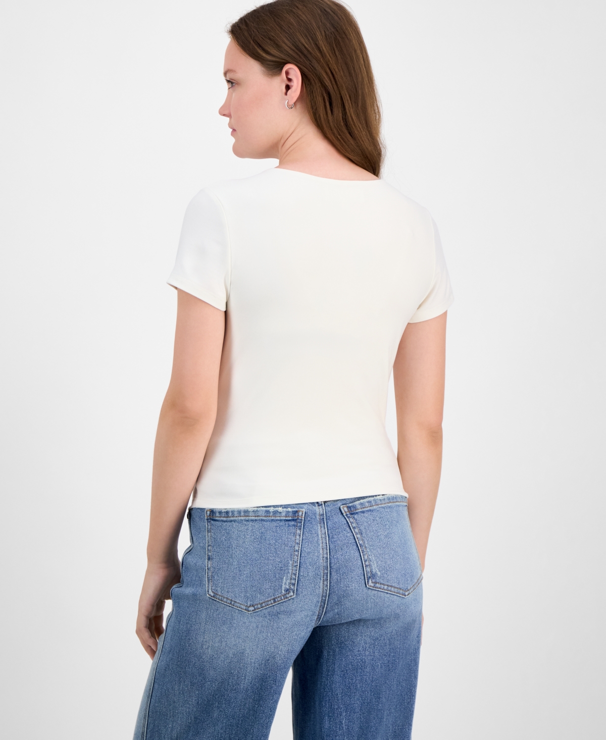 Hippie Rose Juniors' Short-sleeve Crewneck Tee In White