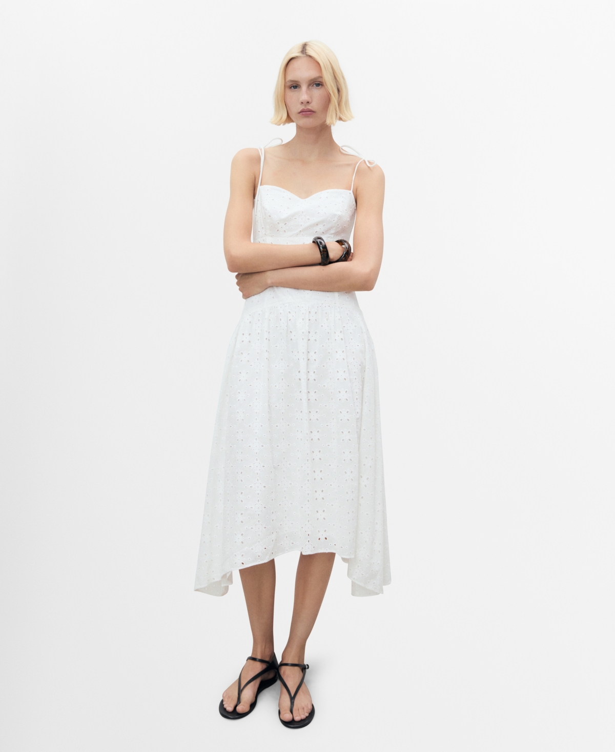 Mango Women's Cutwork Midi Dress In White