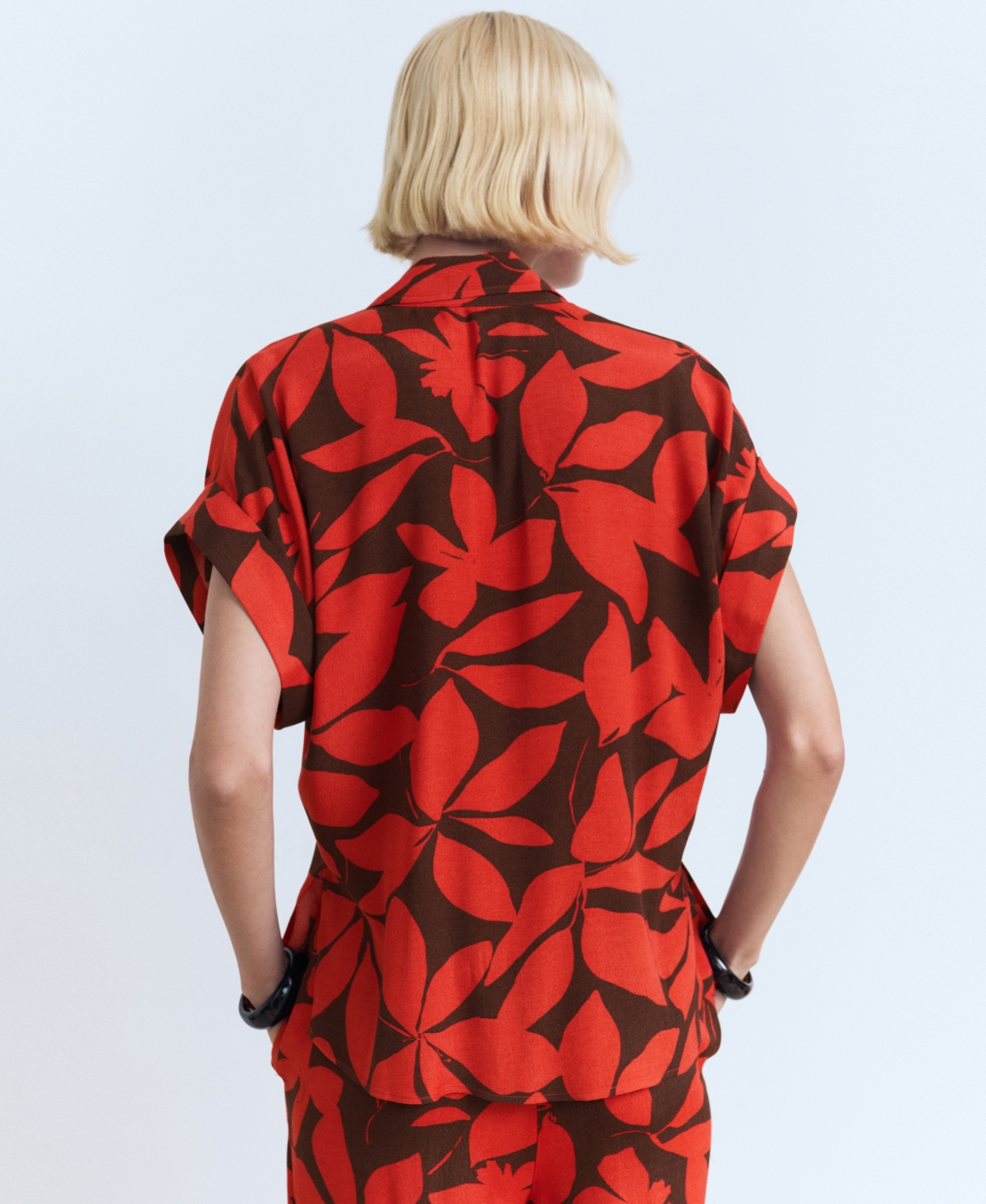 Mango Floral Short Sleeve Button-up Shirt In Red