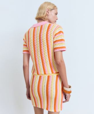 Women's Striped Openwork Knit Sweater