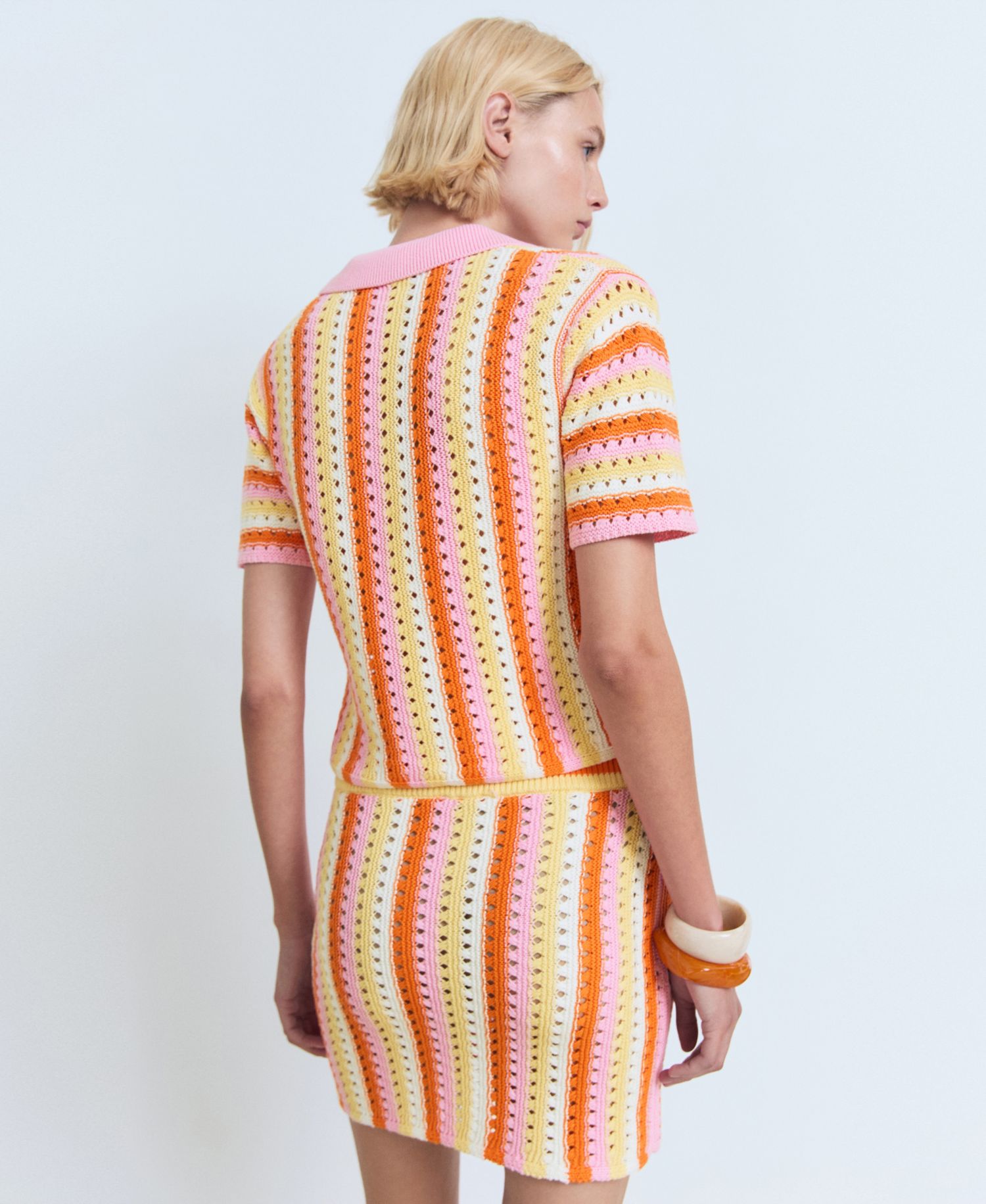 Women's Striped Openwork Knit Sweater