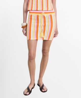 MANGO - Women's Two-Tone Striped Crochet Skirt