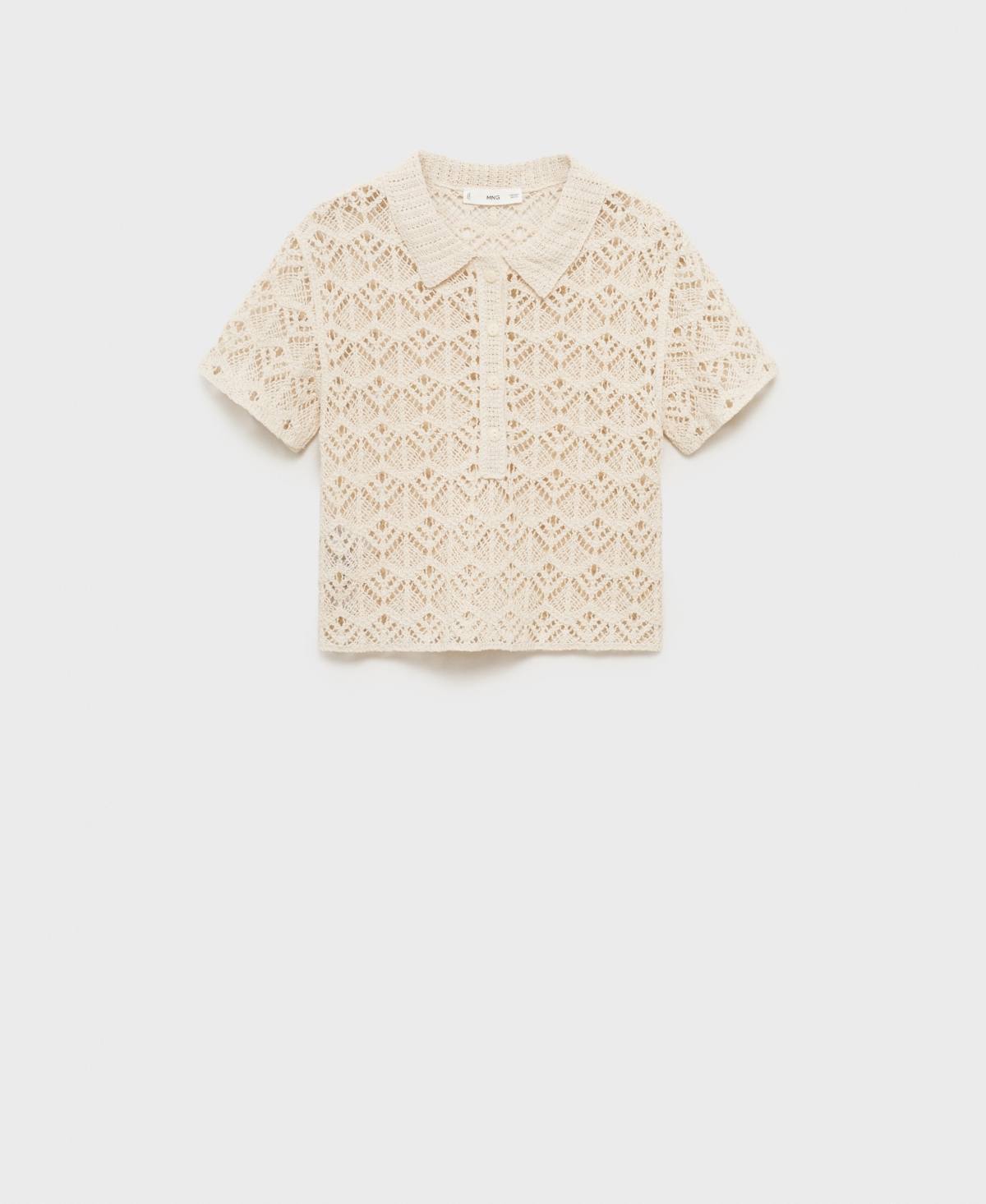 Mango Open Stitch Cotton Blend Knit Polo Sweater In Neutral