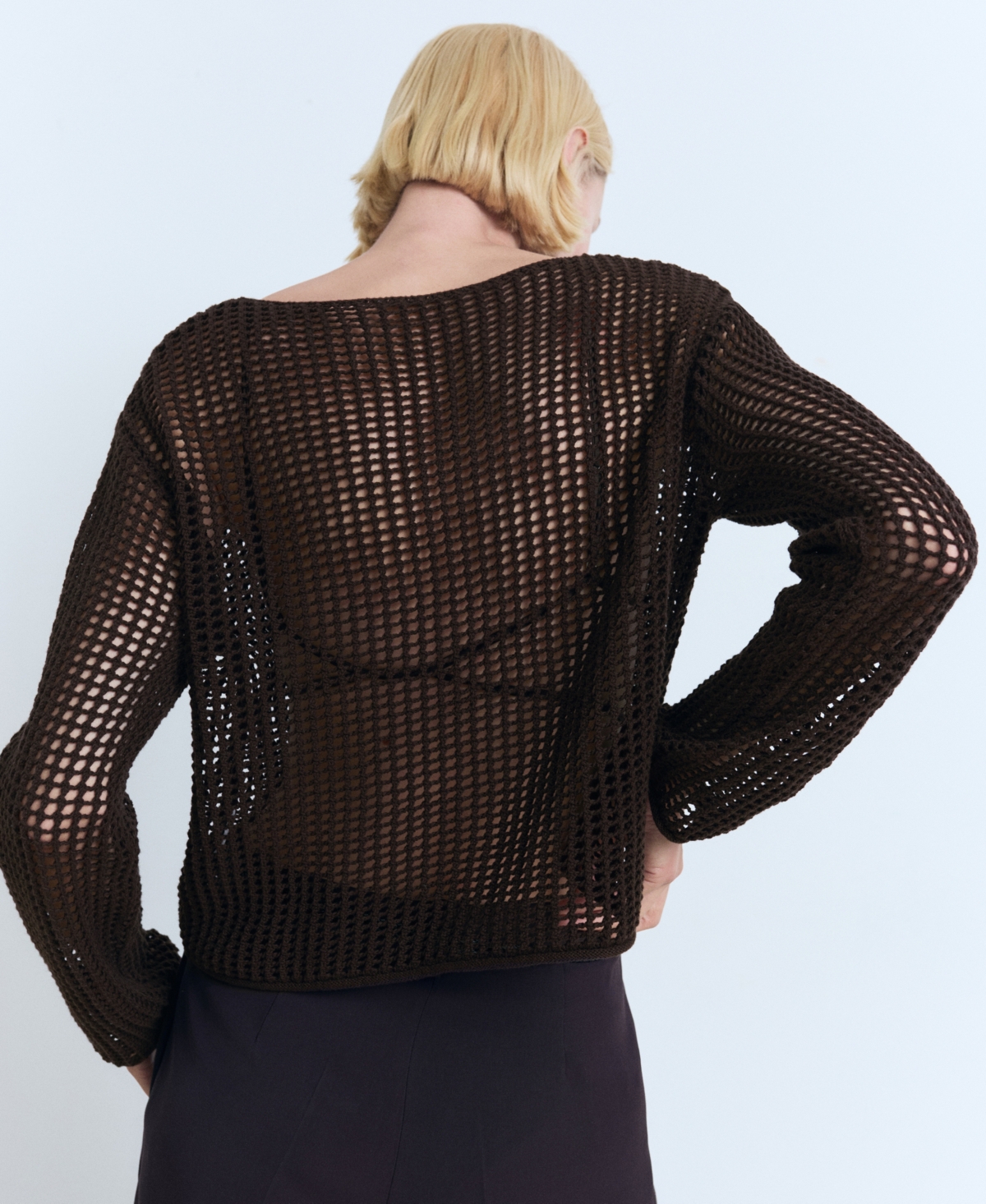 Mango Long-sleeved Crochet Sweater Chocolate In Brown