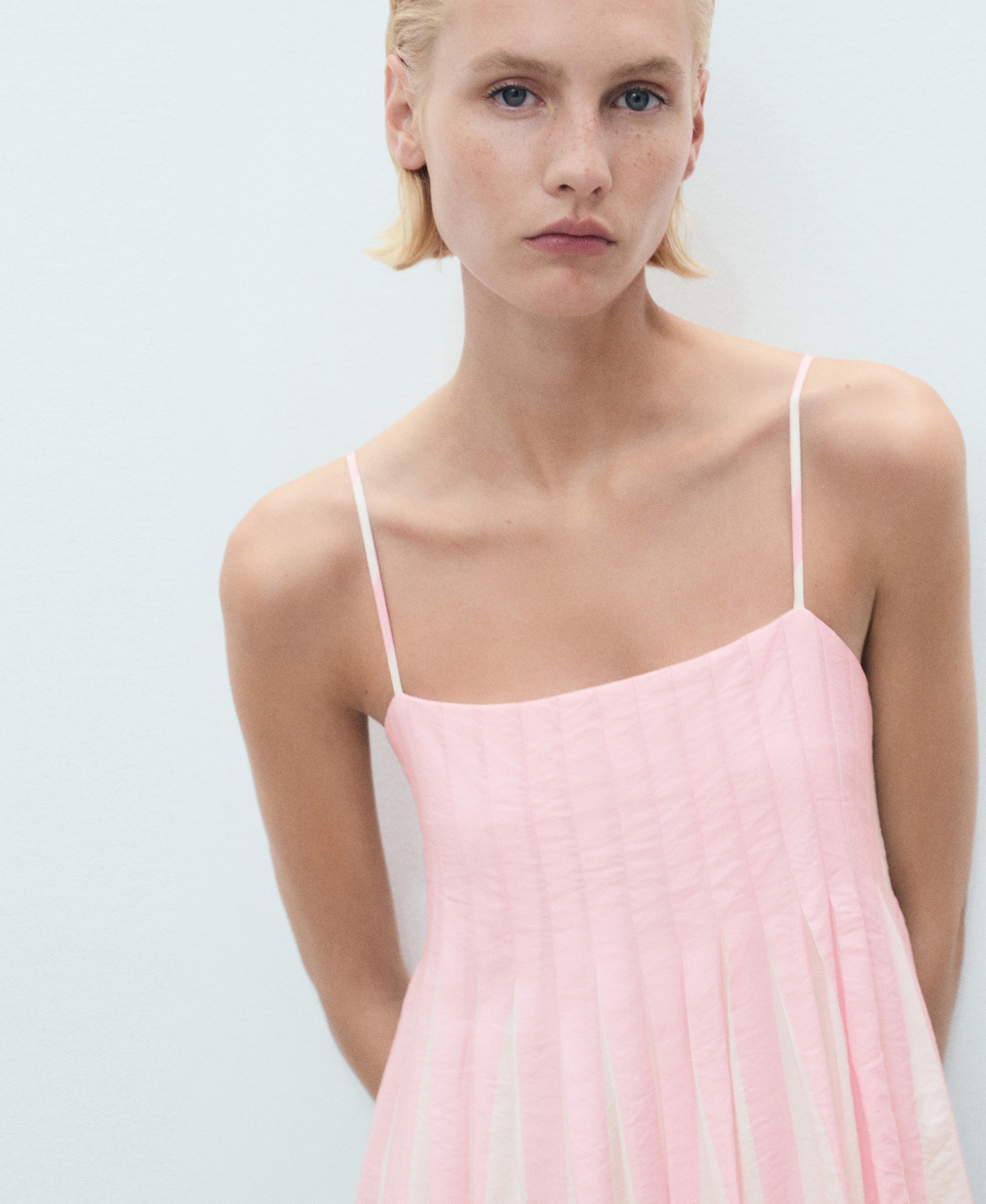 Mango Short Striped Balloon Effect Dress Pastel Pink In Pink