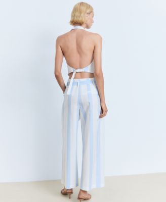 Women's Belt Striped Culotte Pants