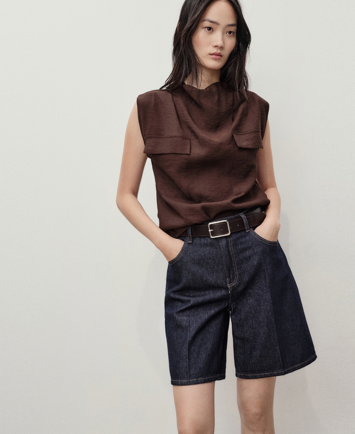 Mango High Waist Bermuda Denim Shorts In Blue