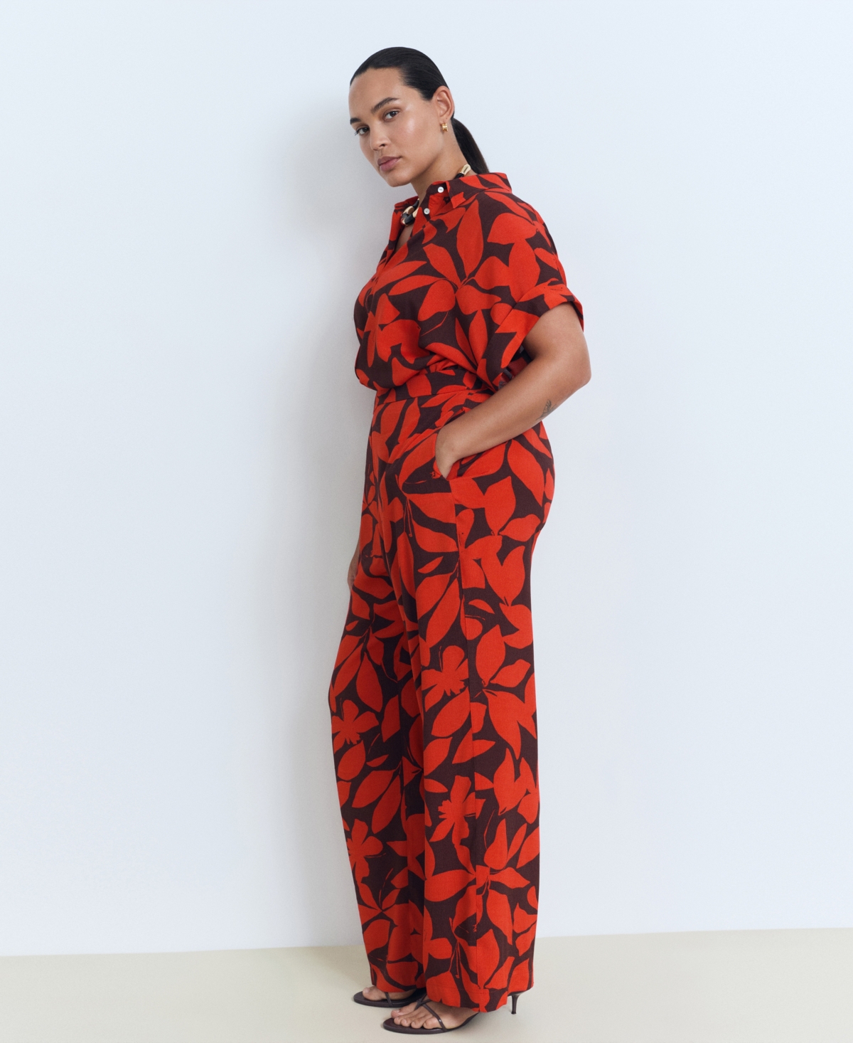 Mango Flowy Print Straight Leg Pants In Multi