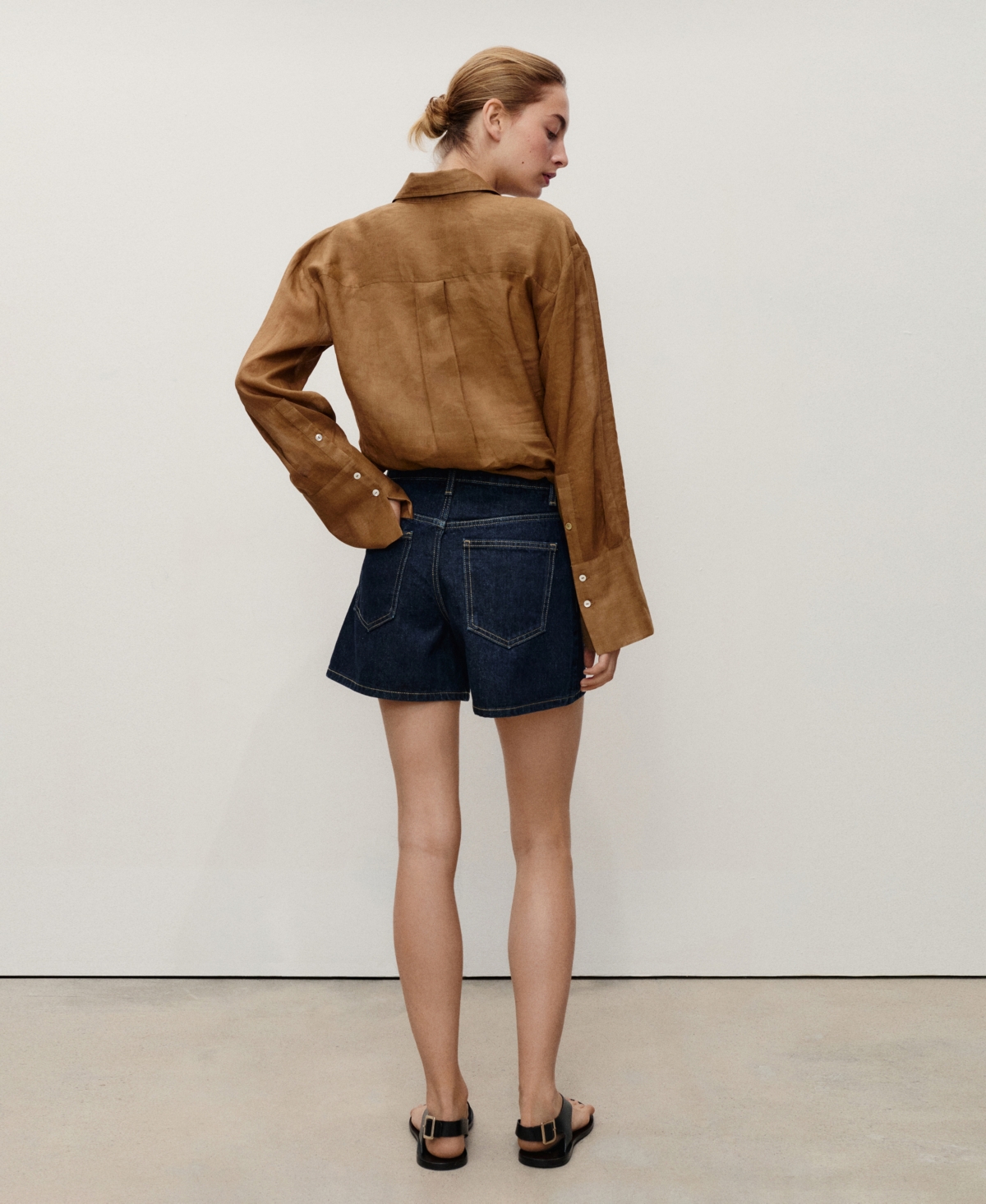 Mango High-waisted Straight-fit Denim Shorts Open Blue In Blue