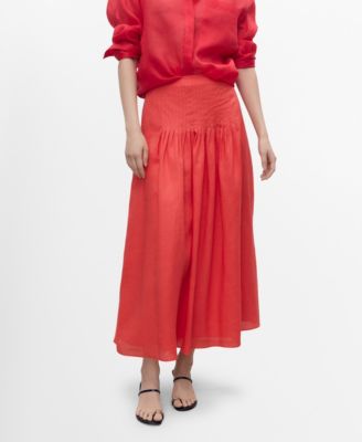 MANGO - Women's Ramie Pleated Skirt