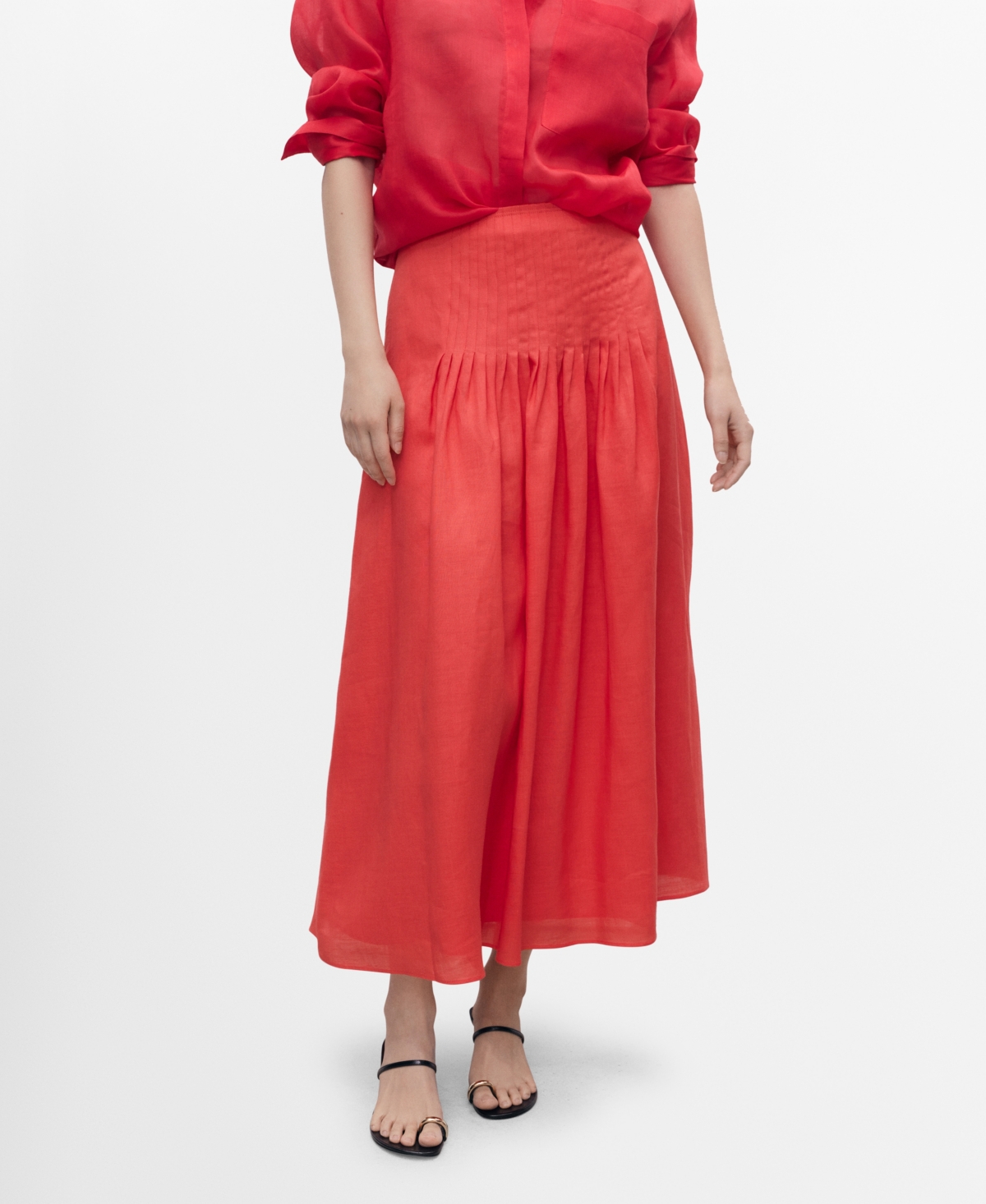 Mango Women's Ramie Pleated Skirt In Red