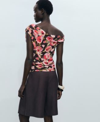 Women's Asymmetrical Neck Floral Blouse