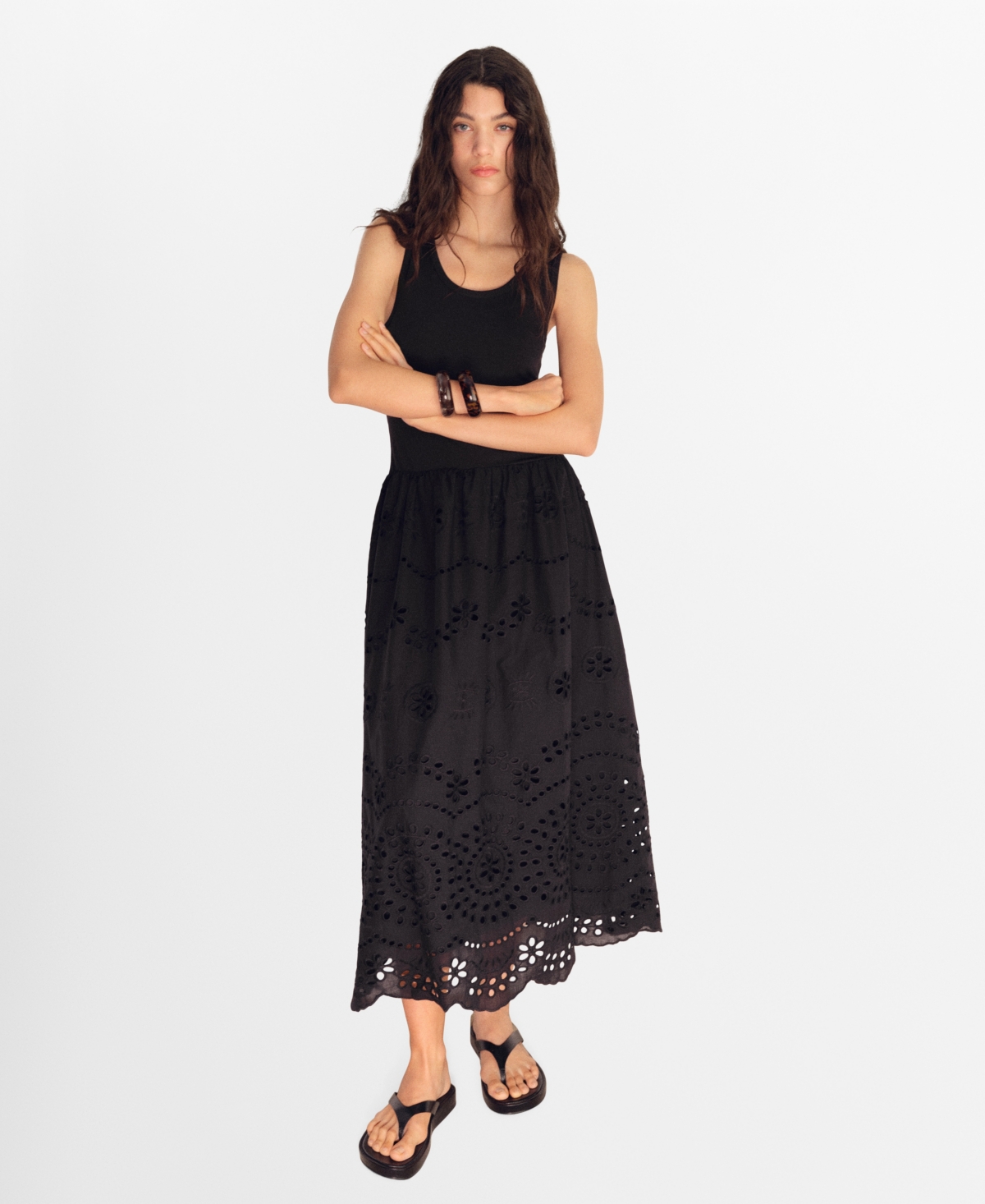 Mango Women's Openwork Embroidery Cotton Dress In Black