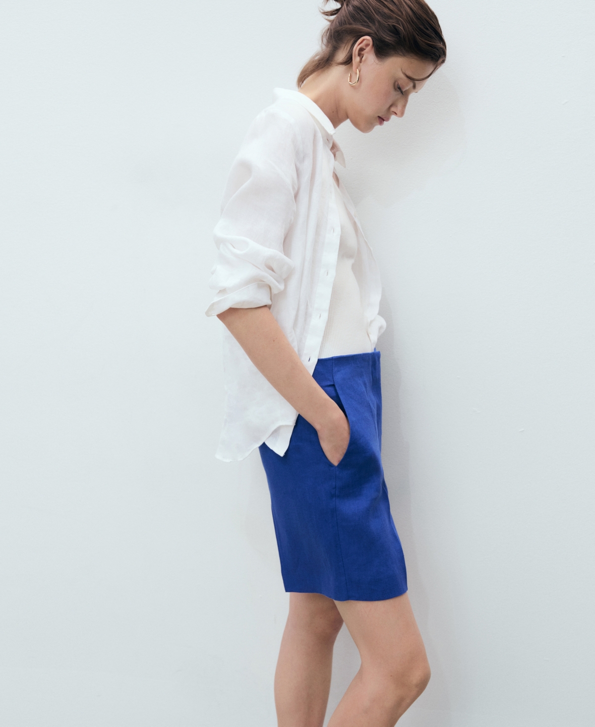 Mango Women's Straight-fit Linen Shorts In Blue