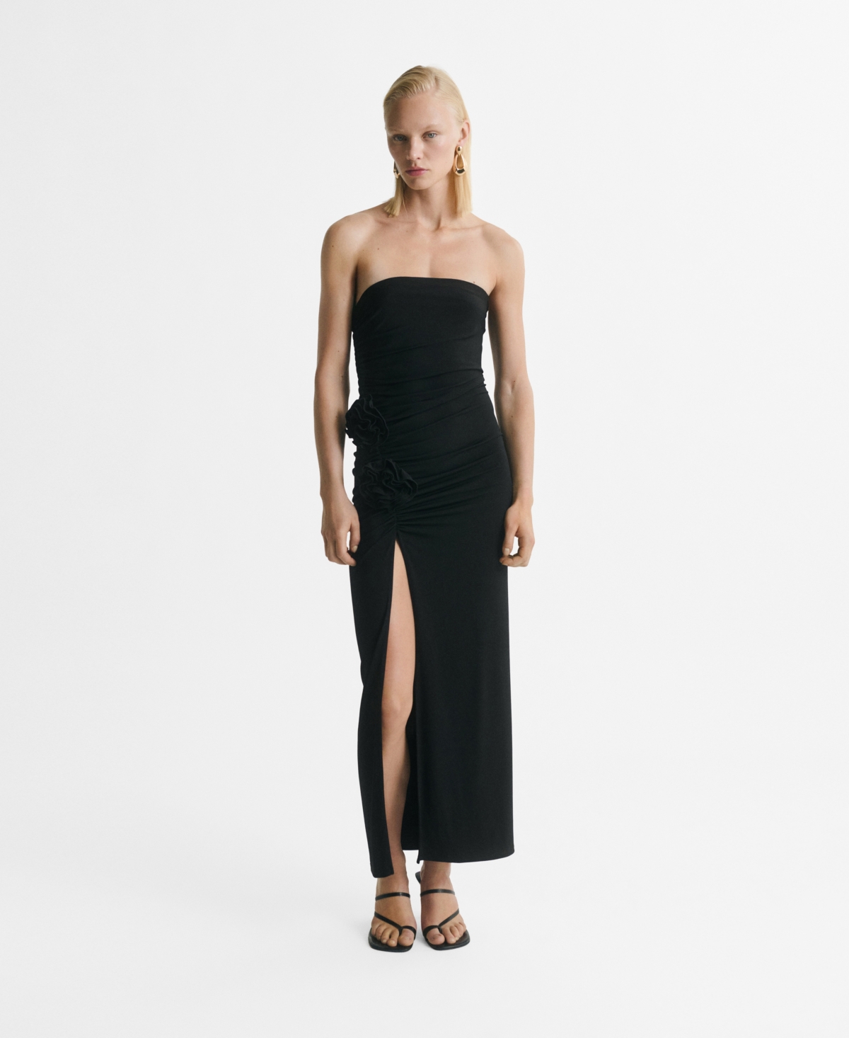 Mango Women's Flower Detail Strapless Dress In Black