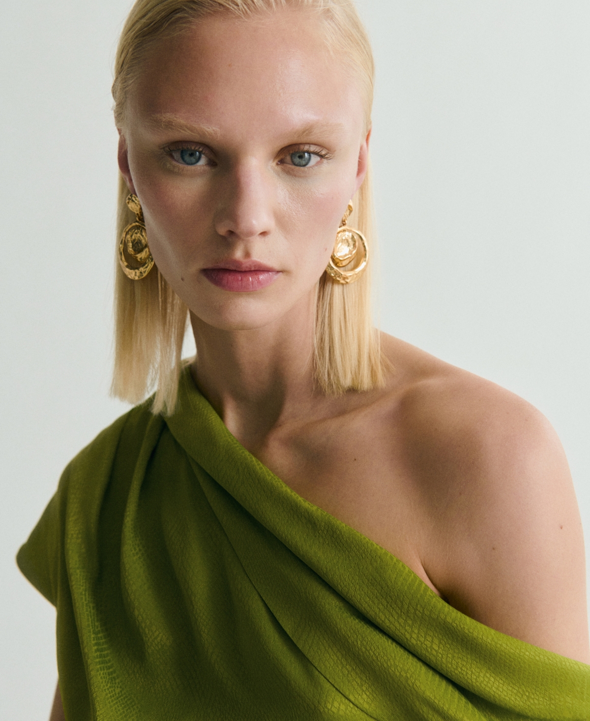 Mango Satin Blouse With Asymmetrical Neck Green In Green
