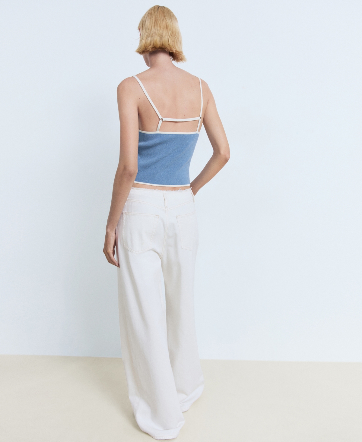 Mango Contrast Trim Strappy Back Camisole In Blue