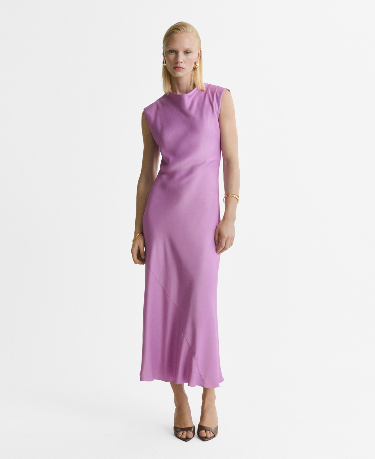 Mango Women's Satin Midi Dress In Purple