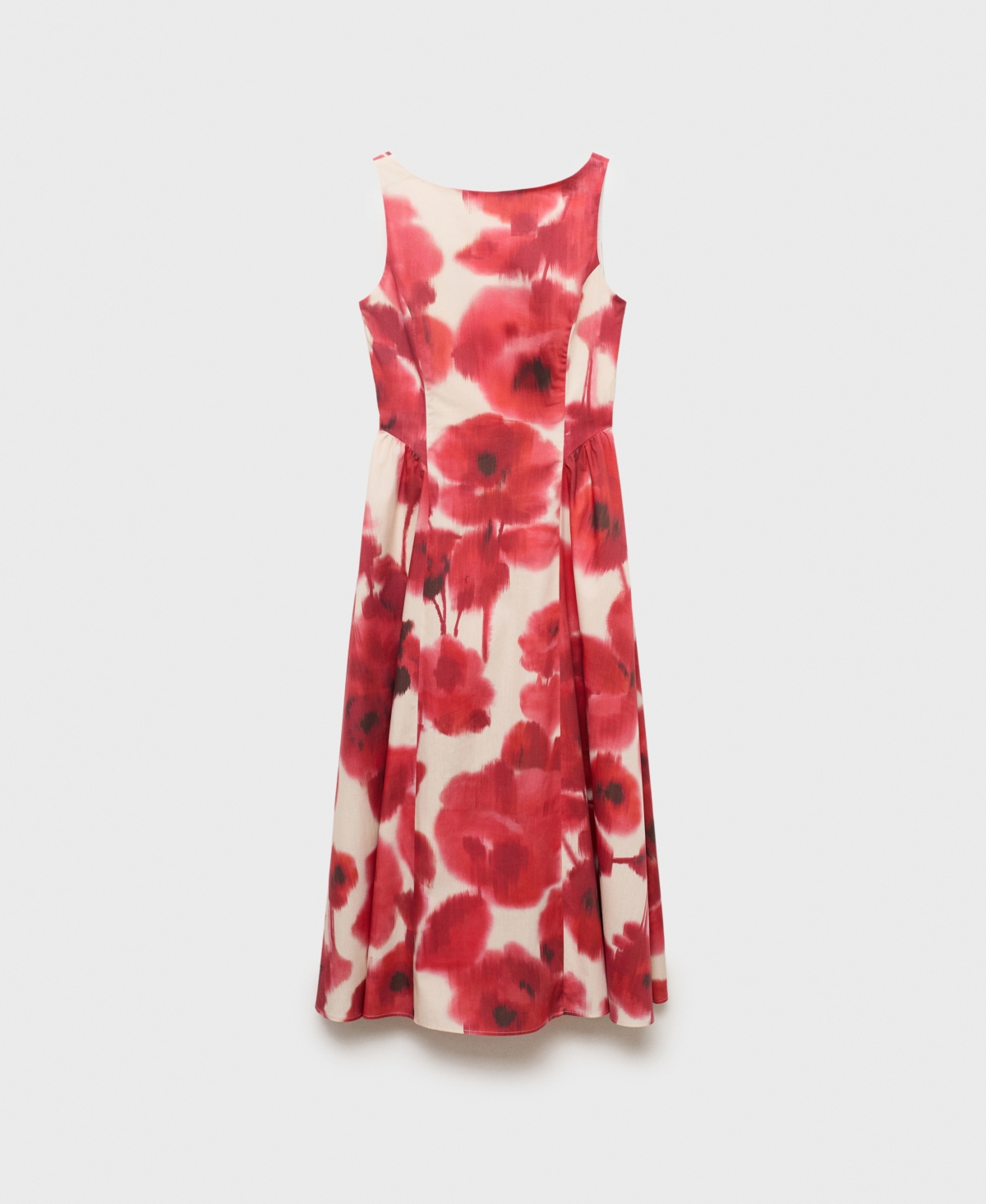 Mango Floral-print Flared Dress Ecru In Red