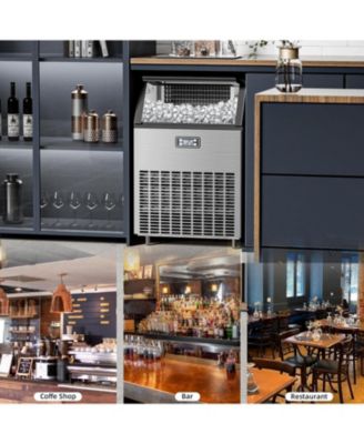  Commercial Ice Maker,200LBS/24H, Automatic Stainless Steel Machine with LCD Panel,Freestanding with 48 Pounds Storage Capacity, Party/Bar/Restaurant Scoop Connection Hose Silver