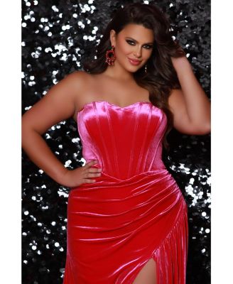 Women's Velvet Strapless Sweetheart Evening Gown
