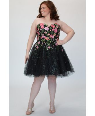 Women's Strapless Floral Embroidered Short Party Dress