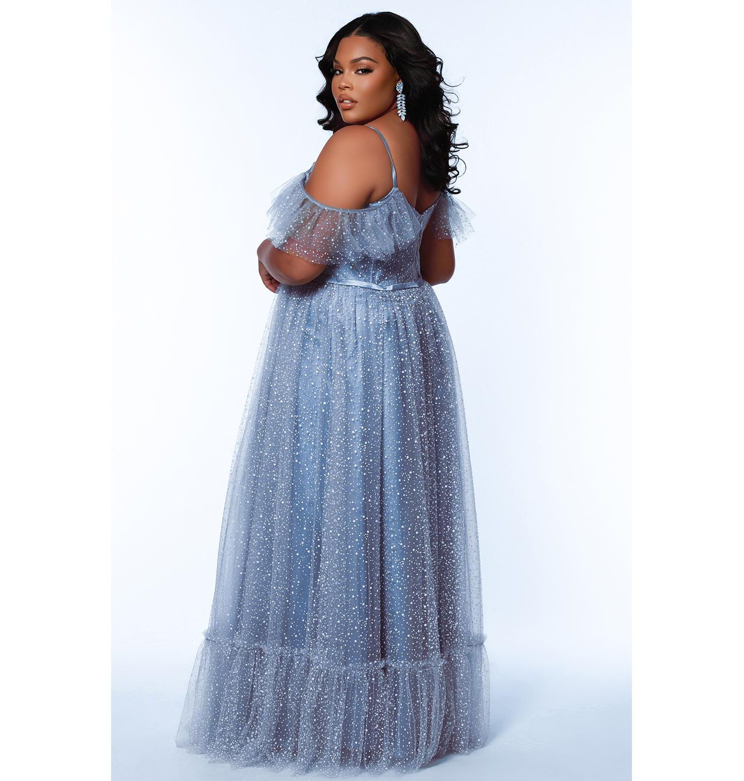 Women's V-Neckline Flutter Sleeve Slim A-line Gown