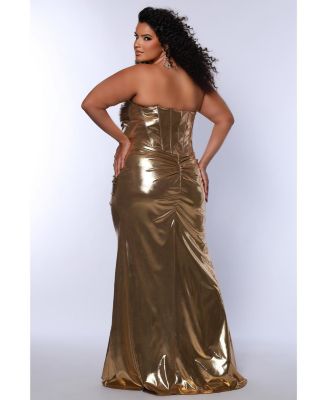 Women's Strapless Metallic Sweetheart Neckline Gown