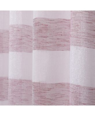 Metallic Semi Sheer Rugby Striped Grommet Top Window Curtains - 38 in. W x 84 in. L, Blue