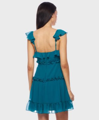 Juniors' Flutter-Strap Chiffon Tiered A-Line Mini Dress