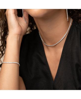 Sterling Silver Cherie Tennis Bracelet, Necklace & Drop Earrings Set