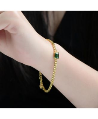 14K Gold Plated with Green Cubic Zirconia Chain Bracelet