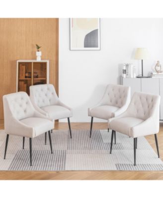 Modern Upholstered Dining Chairs Set of 4, Mid Century Kitchen Side Chairs with 5.12” Cushions and Back Pull Rod for Kitchen, Living Room