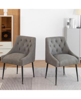 Modern Upholstered Dining Chairs Set of 2, Mid Century Kitchen Side Chairs with 5.12” Cushions and Back Pull Rod for Kitchen, Living Room
