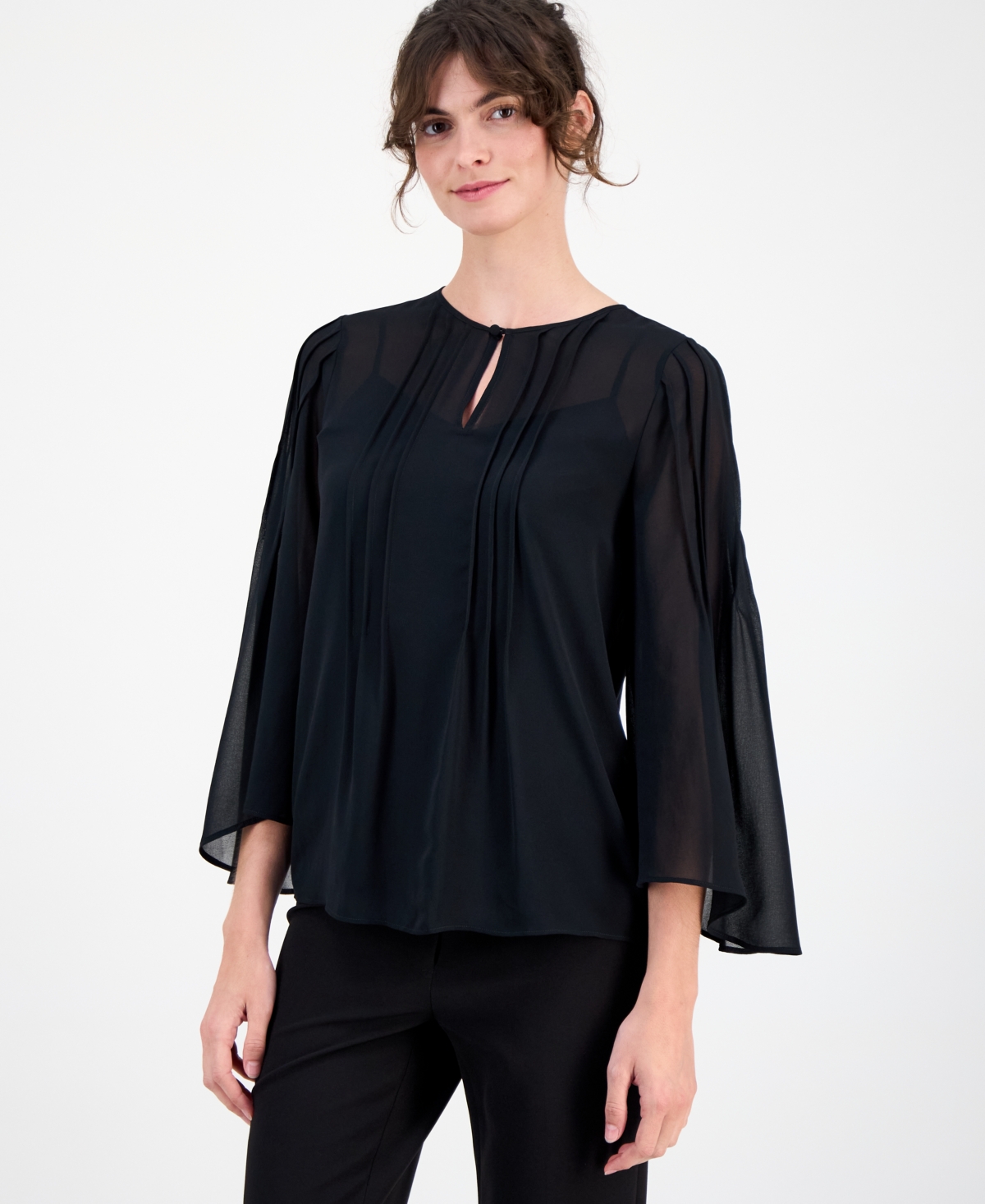 Anne Klein Women's Pleated Flutter-Sleeve Top