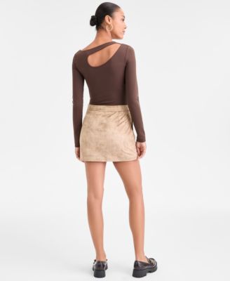 Guess Womens Eleanor Buckle Strap Top Camryn Faux Suede Mini Skirt In Nude