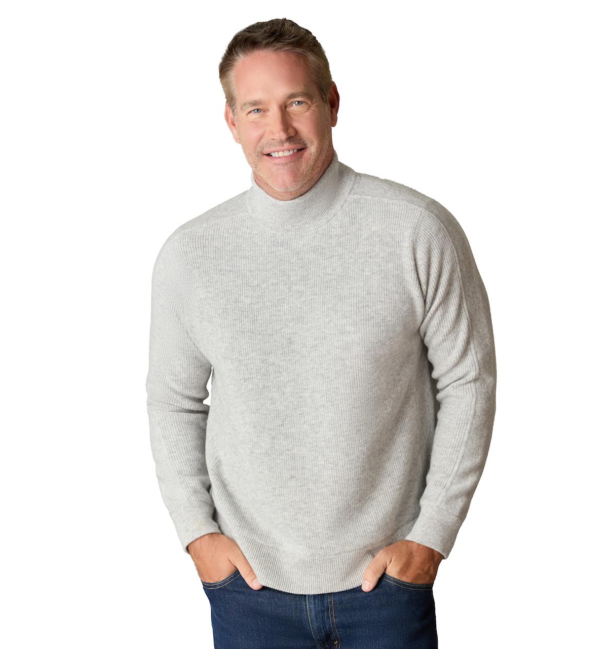 Men's Itch-Free Merino Wool Mock Neck Sweater with Soft Inner Lining - Pebble grey