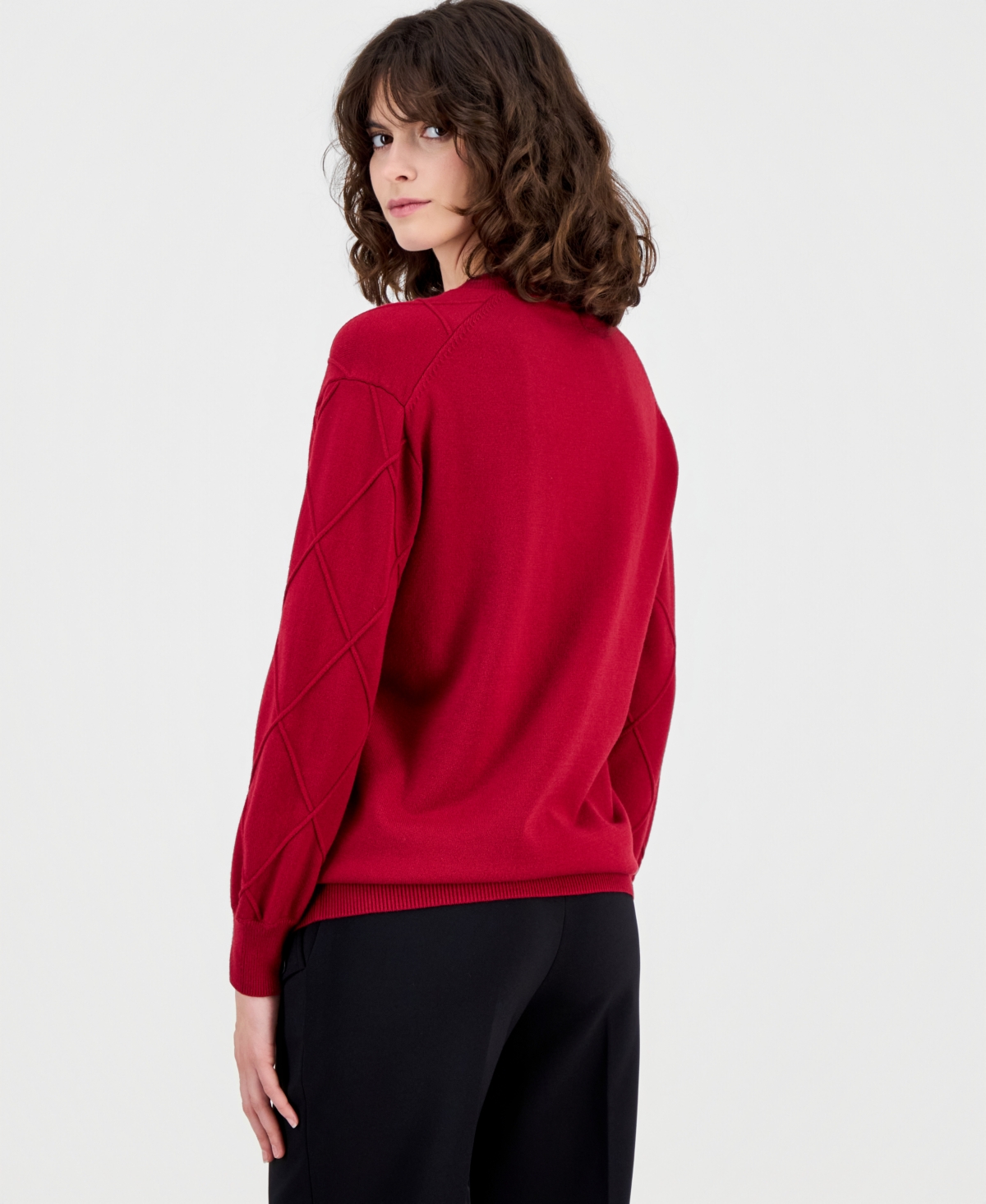 Anne Klein Women's Diamond Knit V-neck Sweater In Red