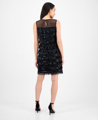 Women's Sequin-Fringe Sleeveless Shift Dress