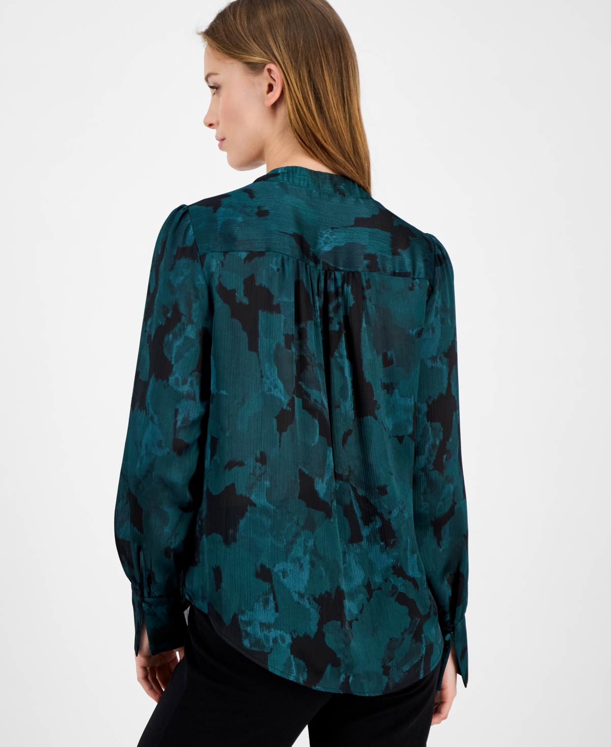 Anne Klein Women's Floral Satin Pleat-Front Blouse