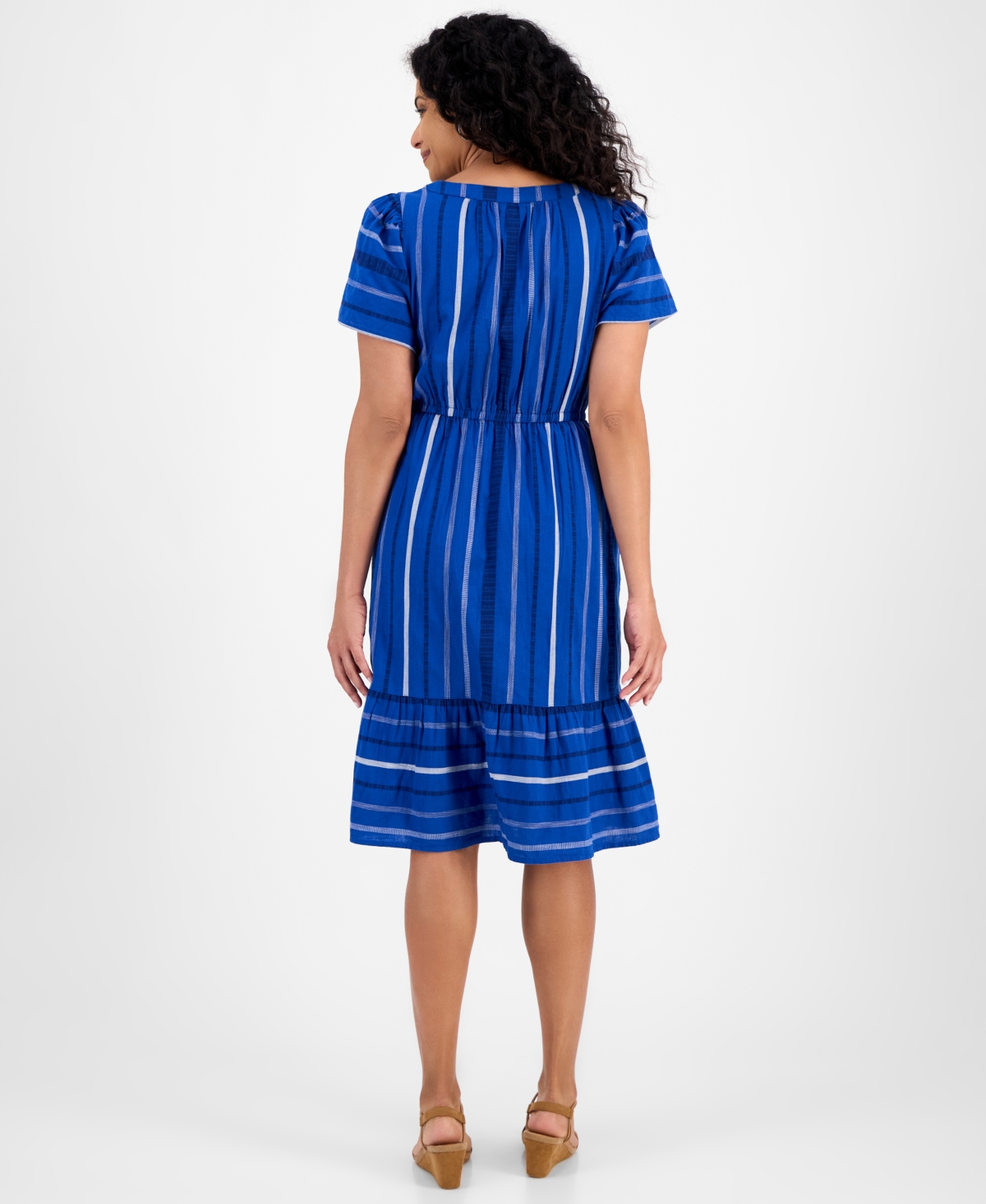 Style & Co Women's Jacquard Cotton Flutter-sleeve Dress, Exclusively At Macy's In Blue