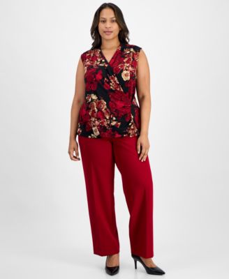 Plus Size Printed Sleeveless Faux-Wrap Top