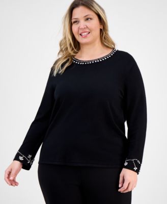 Anne Klein - Plus Size Embellished Bracelet-Sleeve Sweater