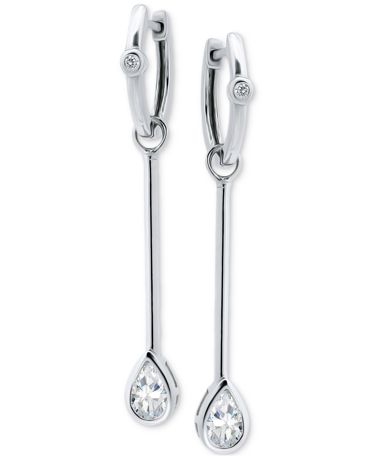 Giani Bernini Cubic Zirconia Pear Bezel Dangle Hoop Earrings In Sterling Silver, Exclusively At Macy's In Silver