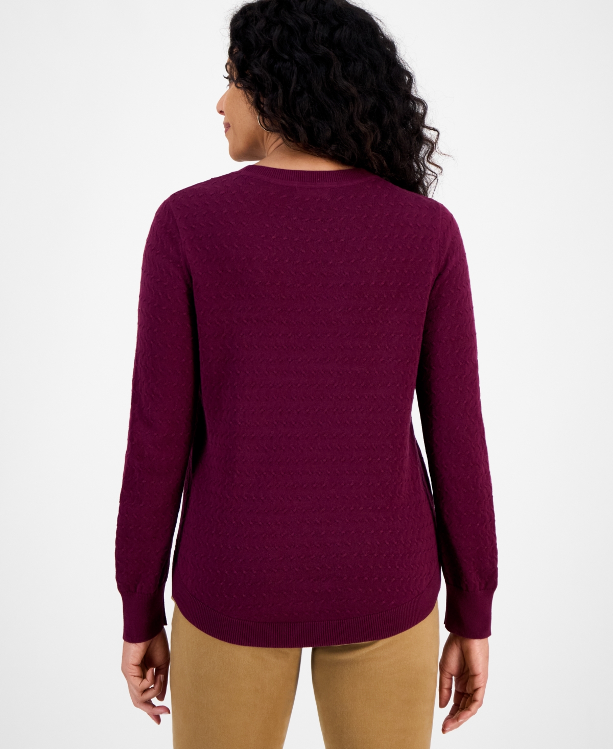 Style & Co Women's Cotton Mock-neck Long-sleeve Tee, Created For Macy's In Burgundy