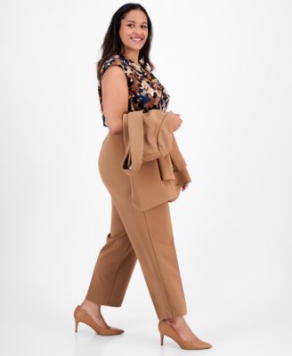 Plus Size High-Rise Pull-On Straight-Leg Ankle Pants 