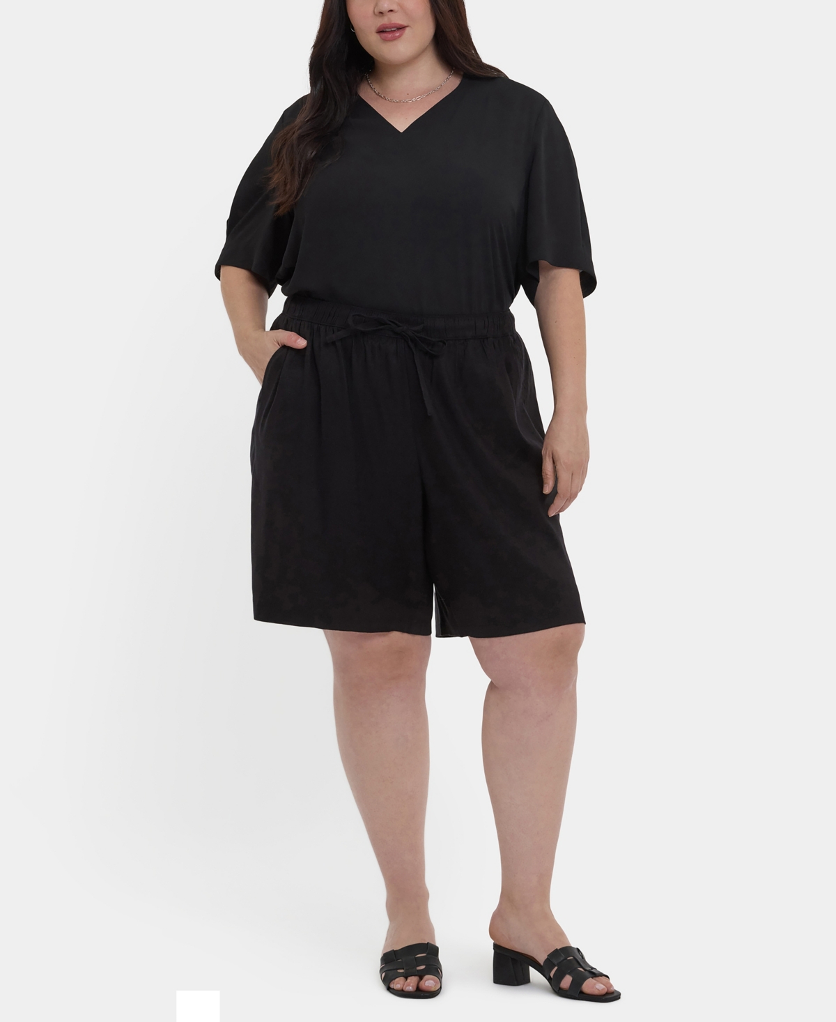 Plus Size Breezy Bermuda Drawstring Shorts - Black