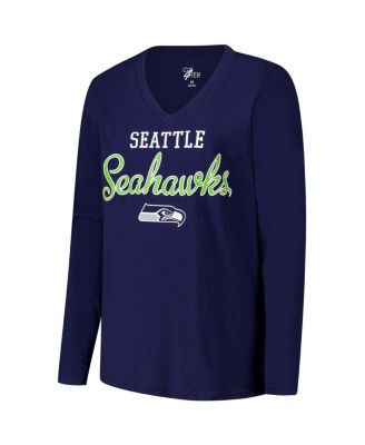 Women's College Navy Seattle Seahawks Post Season Long Sleeve V-Neck T-Shirt